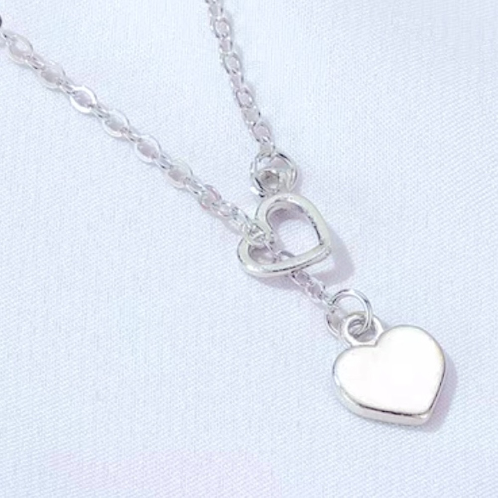 ❣️$25/3❣️ Two Hearts Pendant Sterling Sliver Plated Necklace - Picture 1 of 7